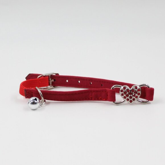 Red Suede and Rhinestone Adjustable Dog Collar with a Bell - Picture 1 of 2